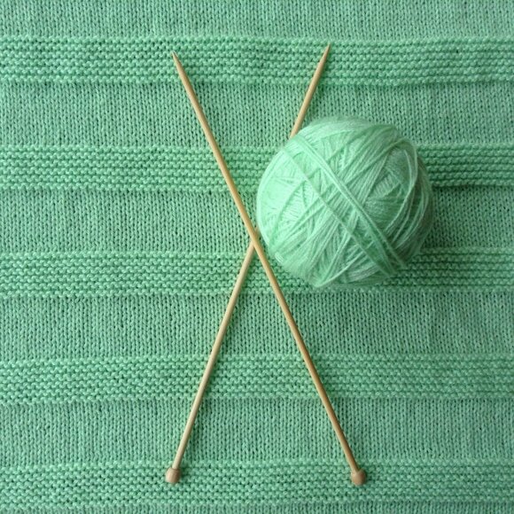 Hand Knit Baby Blanket - Green Raised Stripe - Picture 2 of 4